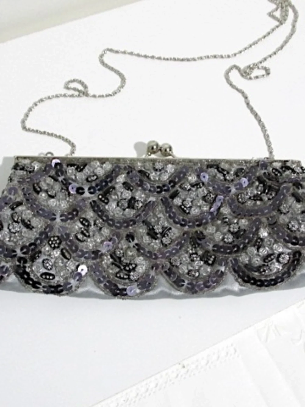 Silver & Grey Sequined Evening Shoulder Bag - Picture 2 of 8